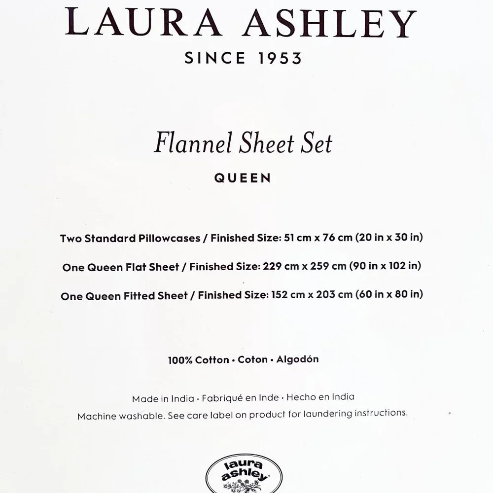 NEW Laura Ashley Queen Size MULHOLLAND PINK PLAID Cotton Flannel Sheet Set